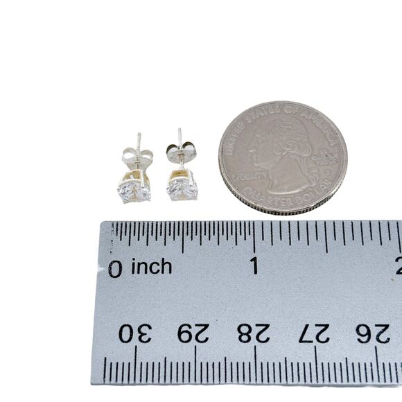 6mm Cubic Zirconia Stud Earrings | Vintage Sterling Silver 925 - Picture 4 of 5